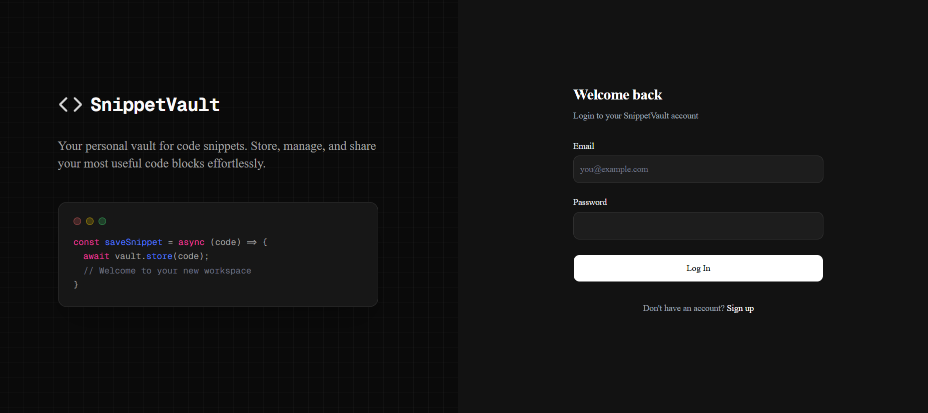 SnippetVault interface